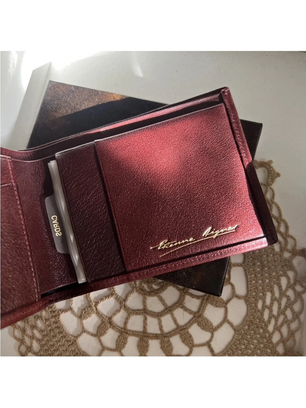 Vintage NOS Etienne Aigner Brown Leather Bifold Wallet 4x3 Credit Card Case, Box
